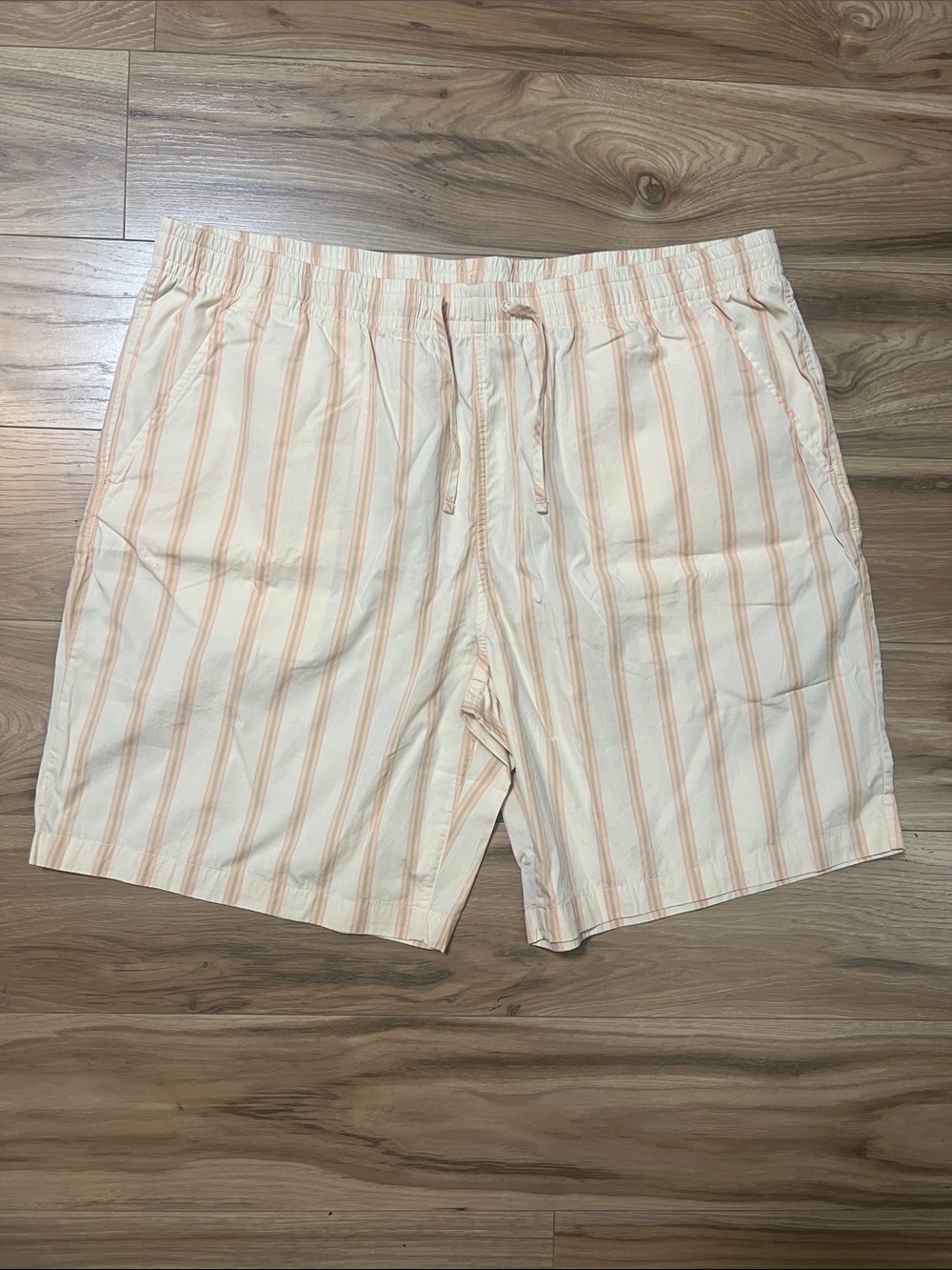 Lacoste Cream Poplin Drawstring Short with Peach Stripe Detail